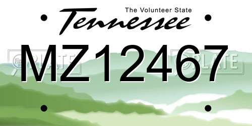 MZ12467 Tennessee License Plate