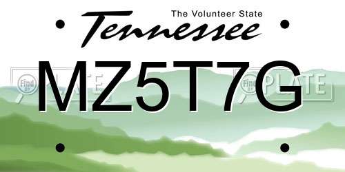 MZ5T7G Tennessee License Plate