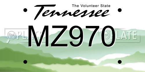 MZ970 Tennessee License Plate