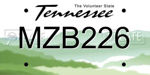 MZB226 Tennessee License Plate