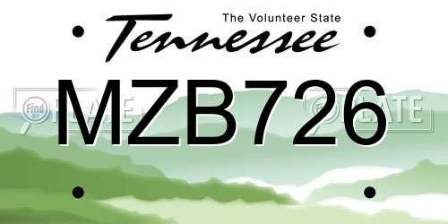 MZB726 Tennessee License Plate