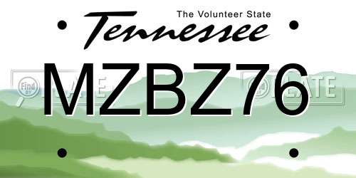 MZBZ76 Tennessee License Plate