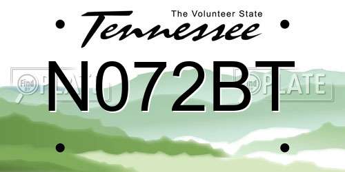 N072BT Tennessee License Plate