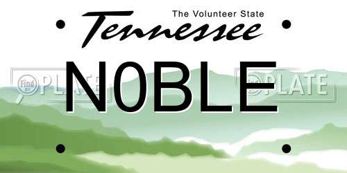 N0BLE Tennessee License Plate