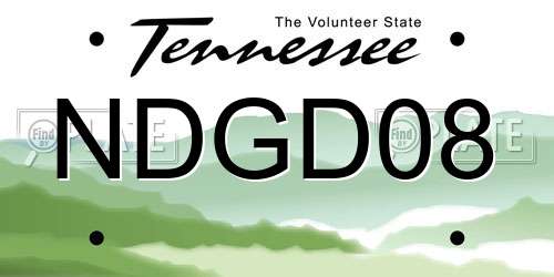 NDGD08 Tennessee License Plate