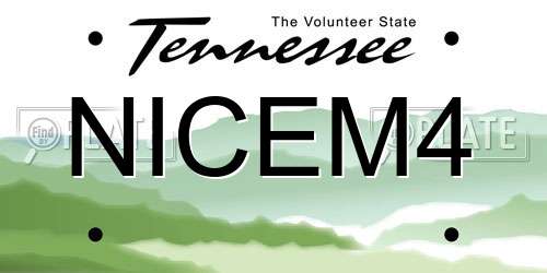 NICEM4 Tennessee License Plate