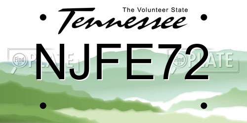 NJFE72 Tennessee License Plate