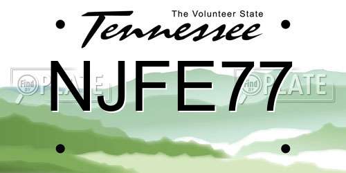 NJFE77 Tennessee License Plate