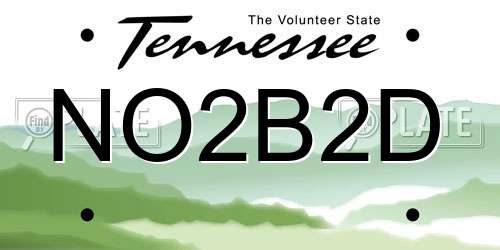 NO2B2D Tennessee License Plate