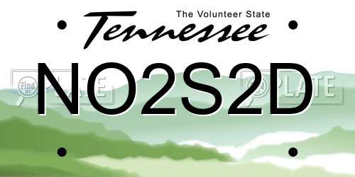 NO2S2D Tennessee License Plate