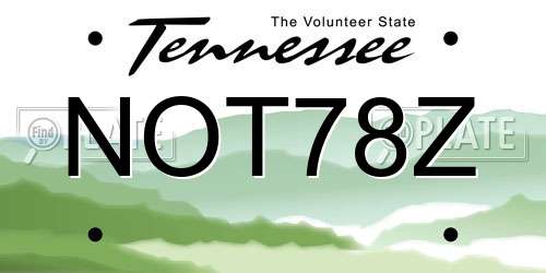 NOT78Z Tennessee License Plate