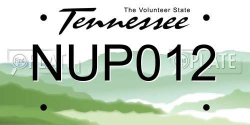 NUP012 Tennessee License Plate