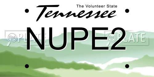 NUPE2 Tennessee License Plate
