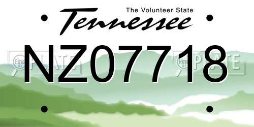 NZ07718 Tennessee License Plate