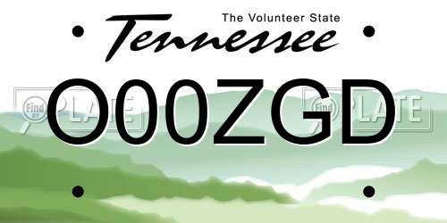 O00ZGD Tennessee License Plate