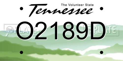 O2189D Tennessee License Plate