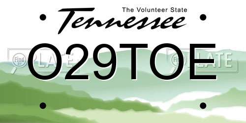O29TOE Tennessee License Plate