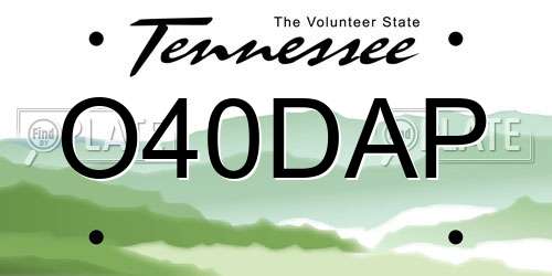 O40DAP Tennessee License Plate