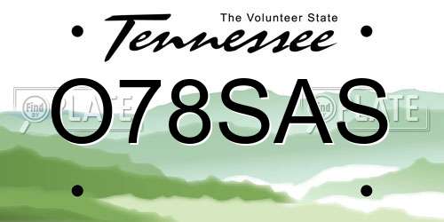 O78SAS Tennessee License Plate