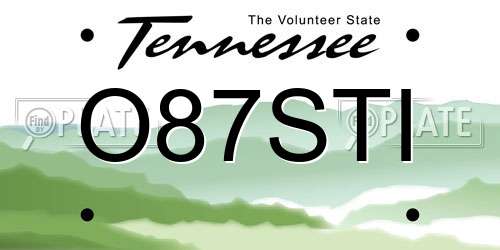 O87STI Tennessee License Plate