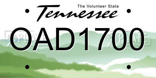 OAD1700 Tennessee License Plate