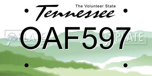 OAF597 Tennessee License Plate