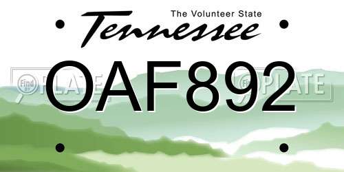 OAF892 Tennessee License Plate
