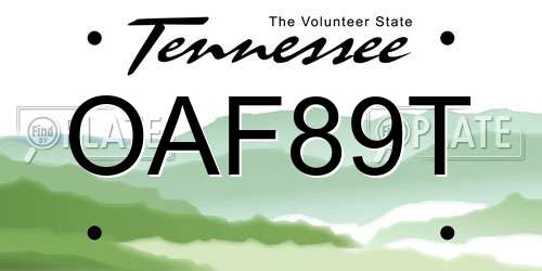 OAF89T Tennessee License Plate