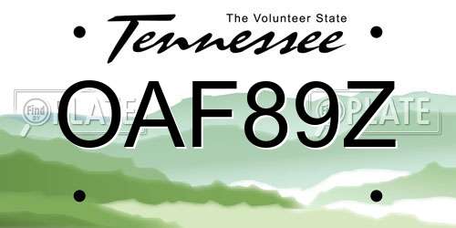 OAF89Z Tennessee License Plate