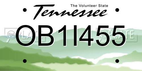 OB1I455 Tennessee License Plate