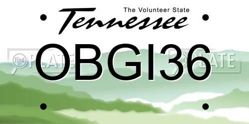 OBGI36 Tennessee License Plate