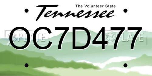 OC7D477 Tennessee License Plate