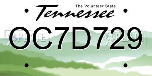 OC7D729 Tennessee License Plate