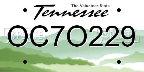 OC7O229 Tennessee License Plate