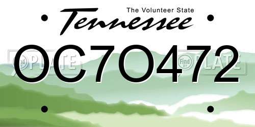 OC7O472 Tennessee License Plate
