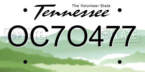 OC7O477 Tennessee License Plate