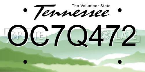 OC7Q472 Tennessee License Plate