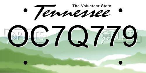 OC7Q779 Tennessee License Plate