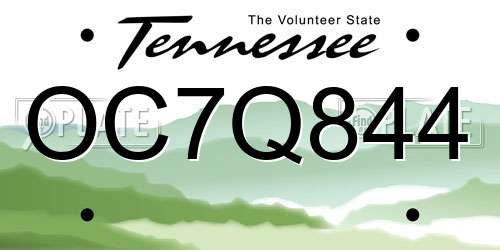 OC7Q844 Tennessee License Plate