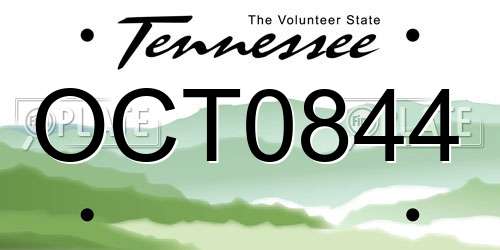 OCT0844 Tennessee License Plate