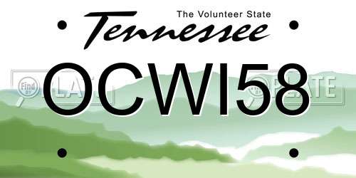 OCWI58 Tennessee License Plate