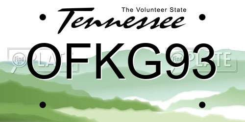 OFKG93 Tennessee License Plate