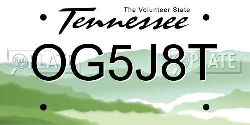 OG5J8T Tennessee License Plate