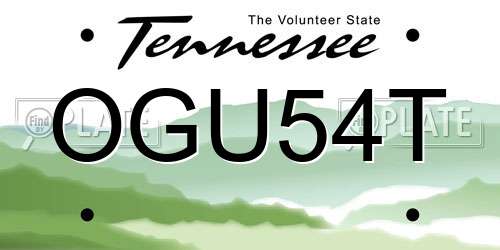 OGU54T Tennessee License Plate