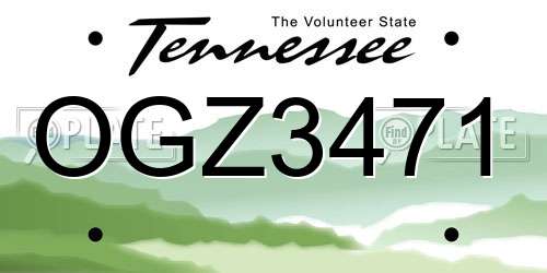 OGZ3471 Tennessee License Plate