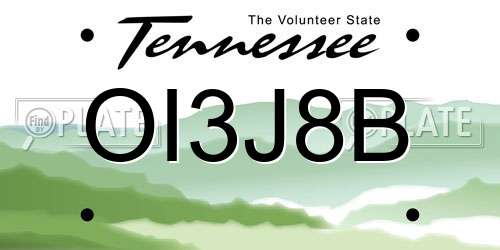 OI3J8B Tennessee License Plate