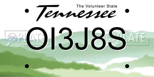OI3J8S Tennessee License Plate