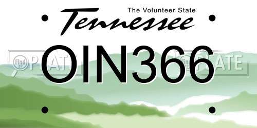 OIN366 Tennessee License Plate