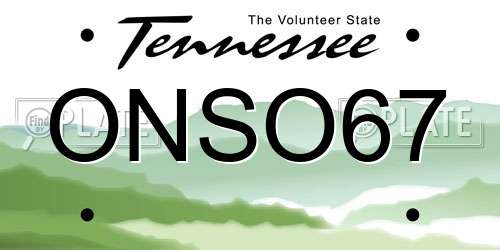ONSO67 Tennessee License Plate