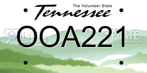 OOA221 Tennessee License Plate